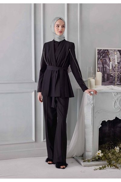 Şehr i sultan Evening Dress Janjan Shiny Satin Textured Hijab Evening Dress Chiffon Shawl