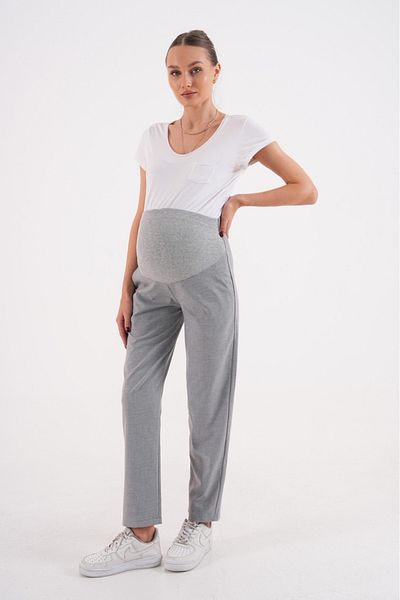 BIG LESSON Gray Mom Fit Classic Gabardine Maternity Pants - Flexible and Adjustable Waist