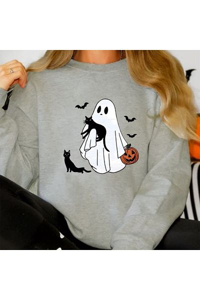 Pink Sky Crew Neck Printed Sweatshirt - Comfortable Long Sleeve, for Autumn and Winter, Women's Clothing