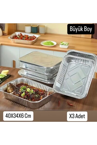 Metler Alüminyum Folyo Büyük Boy Tepsi Folyo Tepsi (40X34X6 Cm )3 Adet