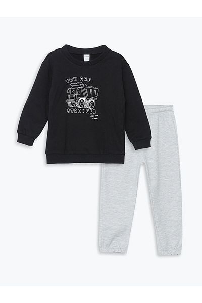 LC Waikiki Lcw Crew Neck Printed Baby Boy Sweatshirt and Sweatpants Set of 2