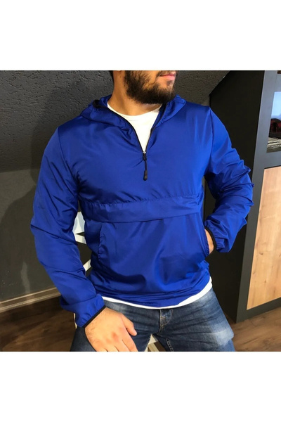 memetti m şekil Unısex Ince Kanguru Cep Sade Rüzgarlık Yağmurluk İnce Ceket