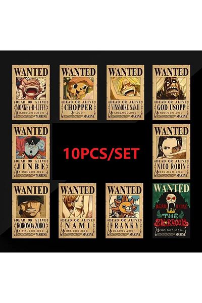 Choice 10PCS Anime Luffy Straw Hat Pirates One Piece Wanted Poster Stickers Vintage Painting Kid Bed Roo...