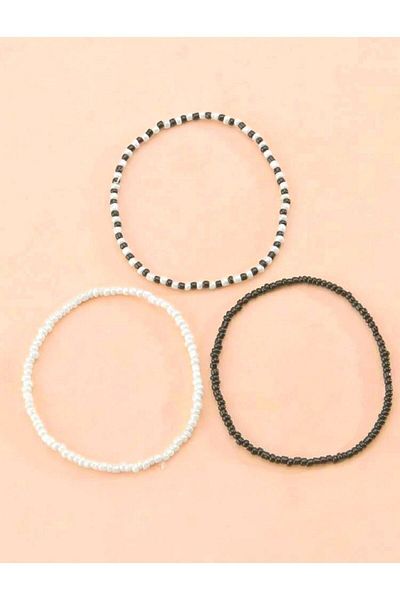Roe takı aksesuar Black and White Miyuki Beaded 3-Piece Anklet Set