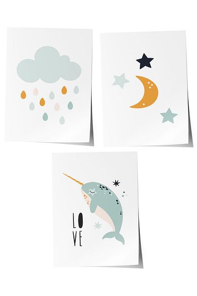 Postifull Baby Room Painting Set of 3, Baby Room Wall Decor, Kids Room Decor, Frameless Poster