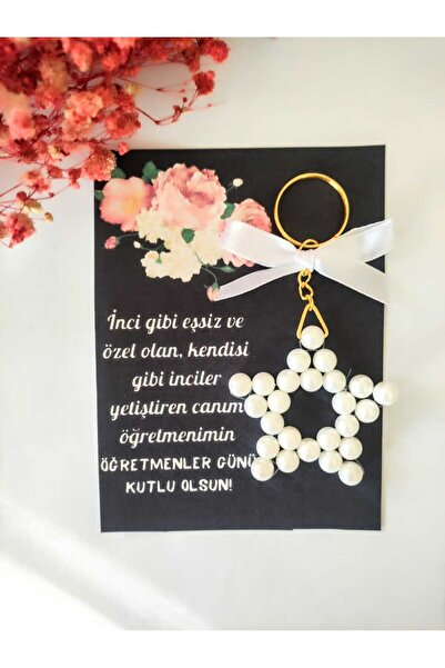 Öğretmenler günü hediyelik inci anahtarlık [ 10 adet ]