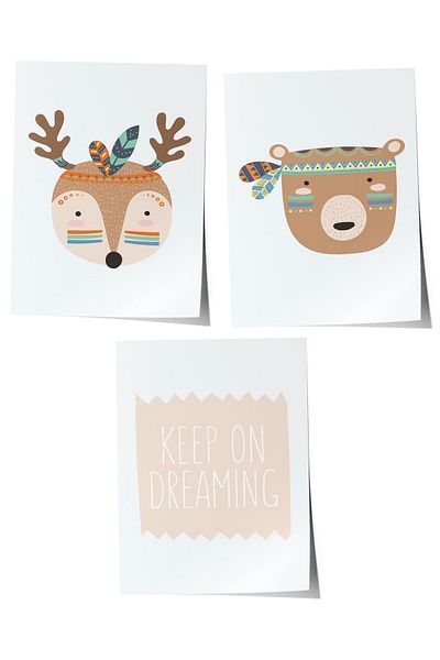 Postifull Baby Room Painting Set of 3, Baby Room Wall Decor, Kids Room Decor, Frameless Poster