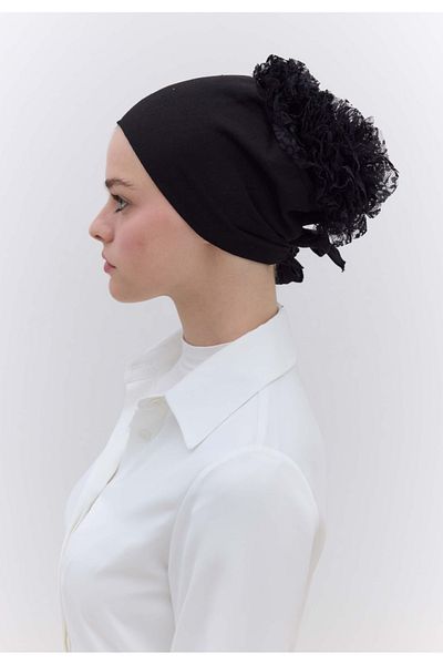 Şehr i sultan Black Lace Knob and Frilly Bonnet