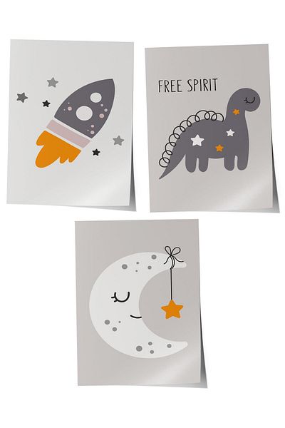 Postifull Set de 3 picturi pentru camera bebelușului, decor de perete pentru camera bebelușului, decor camera copiilor, poster fără cadru