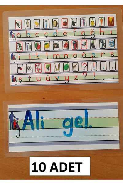 mintikbirler 1. Classroom Reading Writing Teaching - 10 Alphabets and 10 Writing Lines Laminated Deck Cards 10 Pieces