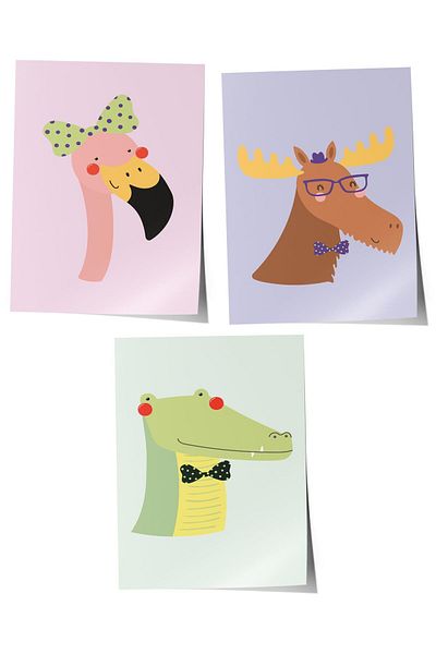 Postifull Baby Room Painting Set of 3, Baby Room Wall Decor, Kids Room Decor, Frameless Poster
