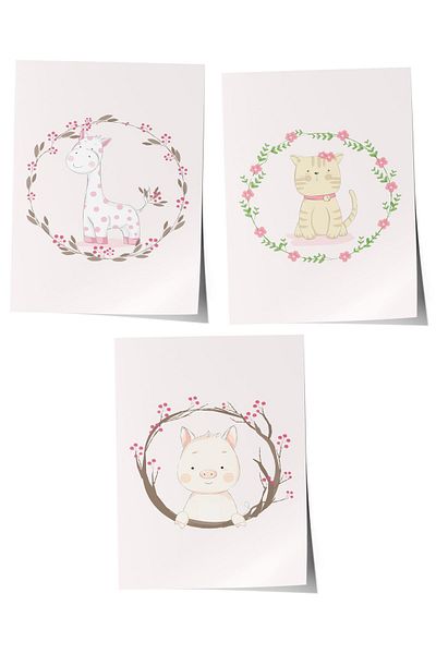 Postifull Baby Room Painting Set of 3, Baby Room Wall Decor, Kids Room Decor, Frameless Poster