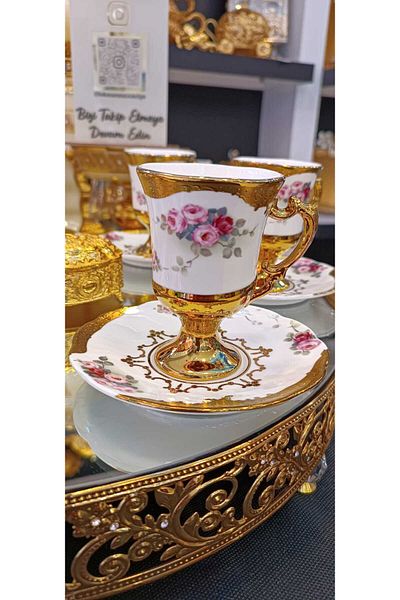 Kosova 6-Person Standed Flower Patterned Coffee Cup Set (Althur)