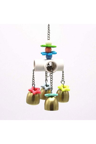 Choice Yellow Parrot Bite Toy Four Corner Stainless Steel Parrot Bite Soup Spoon String Toy Puzzle Swing Ha