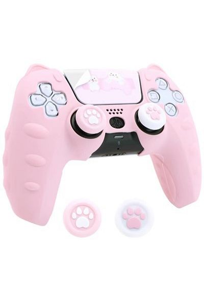 Mairuige For PS5 pink GeekShare PS5 Controller Case Set Silicone Cute Cat Thumb Grip Caps + PS5 Controller Sh