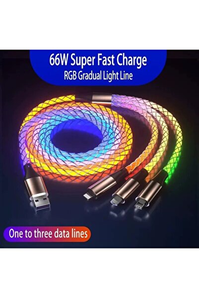 Choice كابل بيانات بإضاءة ملونة 3 في 1 6 أمبير فائق السرعة بطول 1.2 متر A Dra...