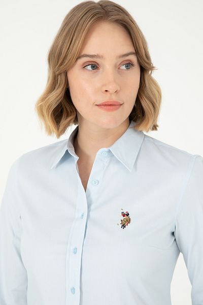 U.S. Polo Assn. Cămașă de bază cu mânecă lungă albastru deschis pentru femei 50297839 -VR003