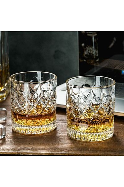 Choice 330ml 2pcs 2pcs Glass Cup Whiskey 330ml Relief Cups Drinkware Kitchen Glasses for Cocktail Iced Coff