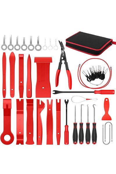 Choice Red 43 Pcs Portable Car Panel Removal Tool Auto Panel Door Audio Trim Removal Kit Clip Pliers Fasten