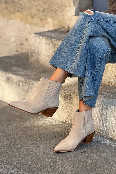 NİŞANTAŞI SHOES Grim Beige Γνήσιο Suede Leather Rubber Λεπτομερείς γυναικείες μπότες με τακούνι