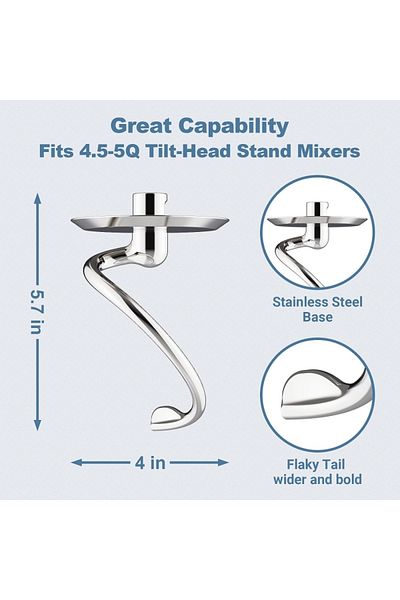 Choice Fit 4.5-5qt Stainless Steel Spiral Dough Hook For Kitchenaid Stand Mixer, 4.5 Qt - 5 Qt Tilt-head St