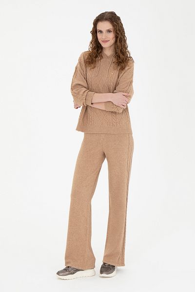 U.S. Polo Assn. Women's Sand Melange Loose Fit Knitwear Trousers 50277073 -Vr123
