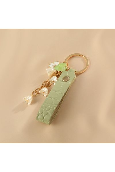Choice 1pc Lily Of The Valley Flower Key Chain Valentine's Day Gift Green Ladies Keychain PU Leather Car...