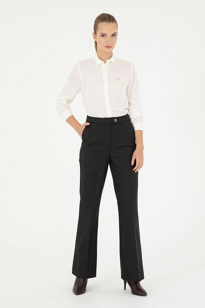 U.S. Polo Assn. Women's Anthracite Striped Slim Flare Fit Canvas Trousers 50298552 -Vr006