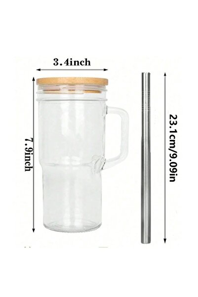 Choice كوب زجاجي 750 مل بغطاء خشبي، شاي الفقاعات، مشروبات باردة، قهوة، نبيذ، عصير، حليب، شفاف