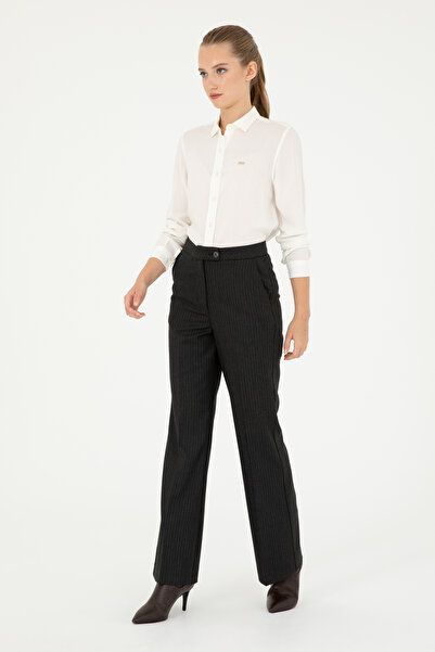 U.S. Polo Assn. Women's Anthracite Striped Slim Flare Fit Canvas Trousers 50298552-Vr006