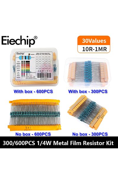 Choice 300pcs-with Box 300/600pcs 1% Resistor Set Resistance 1/4w Metal Film Resistors Kit 10ohm ~1m Ohm 30
