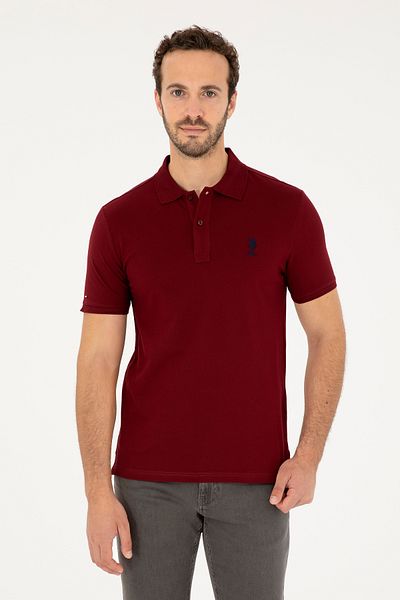 U.S. Polo Assn. Men's Slim Fit Polo Neck Claret Red Basic T-Shirt 50279581 -Vr177