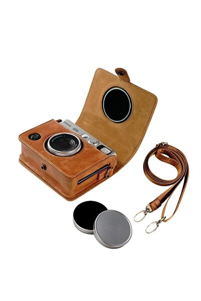 Choice حقيبة كاميرا بنية اللون مزودة بغطاء سيليكون لحماية كاميرا فوجي فيلم إن...