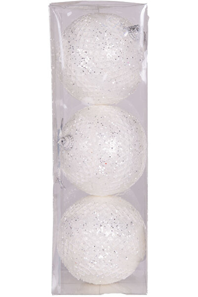 Herdekora Новорічна куля з блискітками, біла мереживна фігурка, набір з 3 штук, біла, 7 см.
