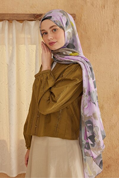 Modakaşmir Watercolor Abstract Pattern Bamboo Shawl