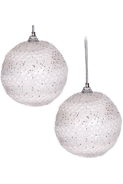 Herdekora Новорічна куля з блискітками, біла мереживна фігурка, набір з 3 штук, біла, 7 см.
