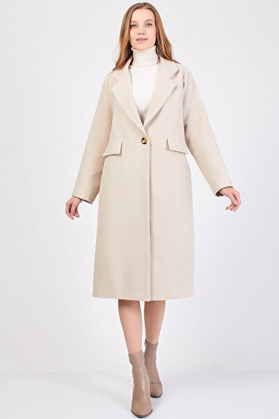 CoolLook Astarlı Pamuk Karışımlı Ceket Yakalı Çift Cepli Rahat Uzun Kollu Düğ...