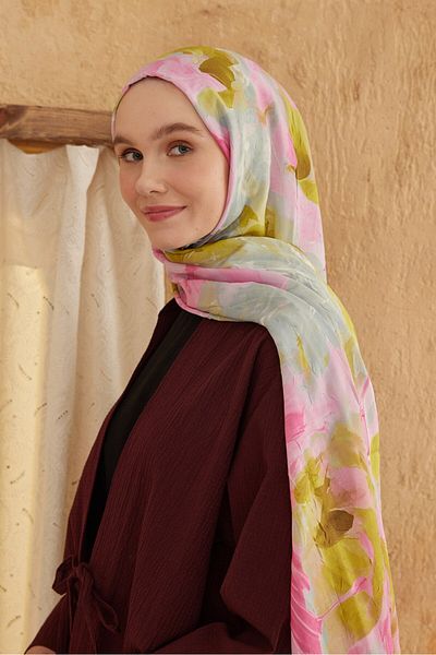Modakaşmir Watercolor Abstract Pattern Bamboo Shawl