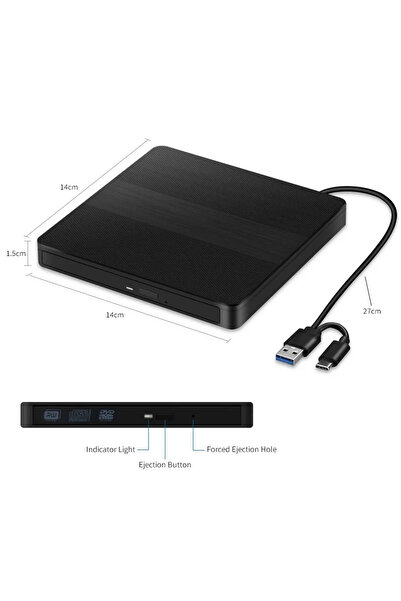 Choice black 2-in-1 USB3.0 Type-C Slim External DVD RW CD Writer Drive Burner...