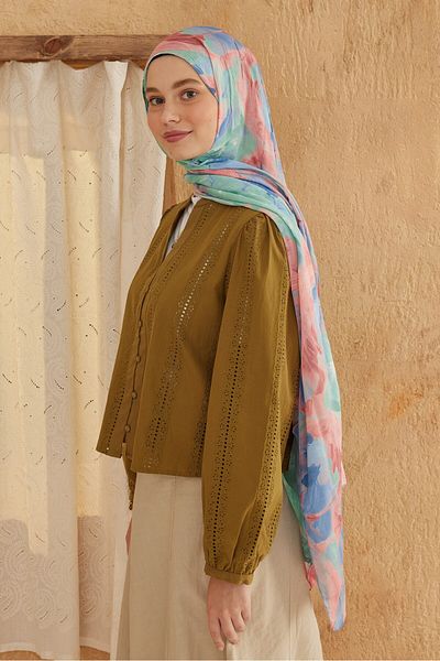Modakaşmir شال من الخيزران بنمط تجريدي بألوان مائية