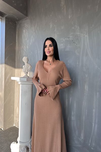 LİLA İSTANBUL Πλεκτό φόρεμα με λαιμόκοψη Sweetheart Ισπανικό μανίκι (Τυπικό μέγεθος S/M/L/XL ταιριαστό)