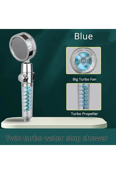 Choice Upgrade-blue New High Pressure Shower Head Twin Turbocharged Shower Head Handheld Turbo Fan Propelle