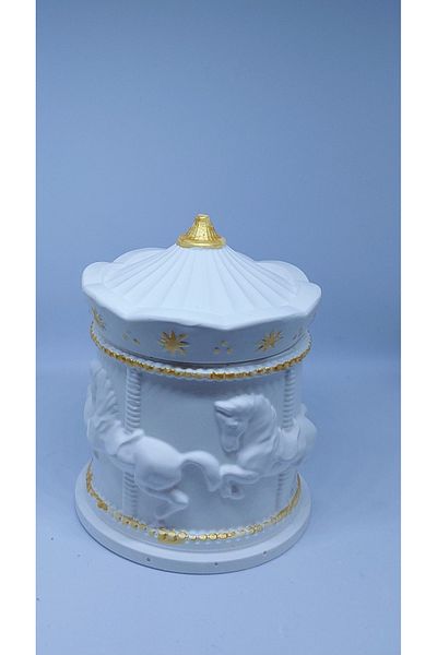 Porta blu Decorative Concrete Carousel Box Organizer with Lid, Decor Organizer