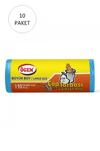 sökmen store Large Size Garbage Bag 65 x 80 cm 10 Pieces Roll x 10 Pack = 100 Pieces (Blue)