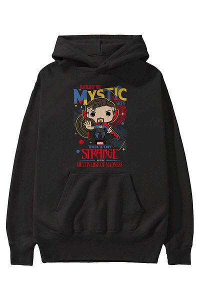 Ankhises Hanorac negru cu glugă supradimensionat pentru bărbați cu imprimeu Doctor Strange - pentru femei