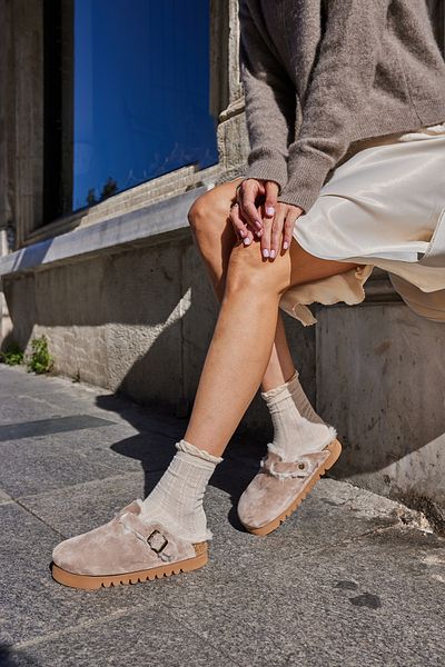 Uniqueqoop Oslo Real Cork Sole Suede Genuine Fur High Eva Women's Slippers