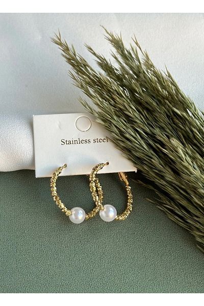 mos&more Steel Pearl Hoop Design Women's Earrings