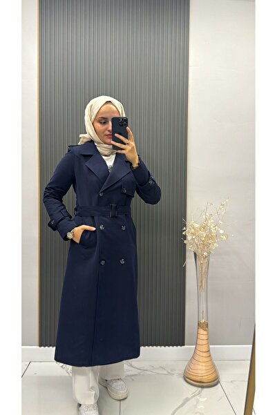 Moda Birkay Kruvaze Yaka Düğmeli Kemerli Trençkot