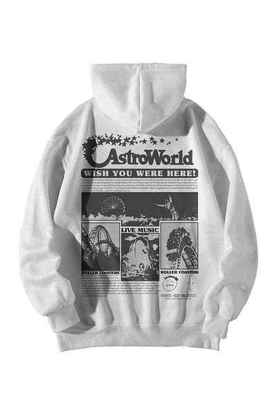 Calvin Jones Unisex White Travis Scott Wish You Were Here Printed Oversize Hooded Kangaroo Pocket Hoodie