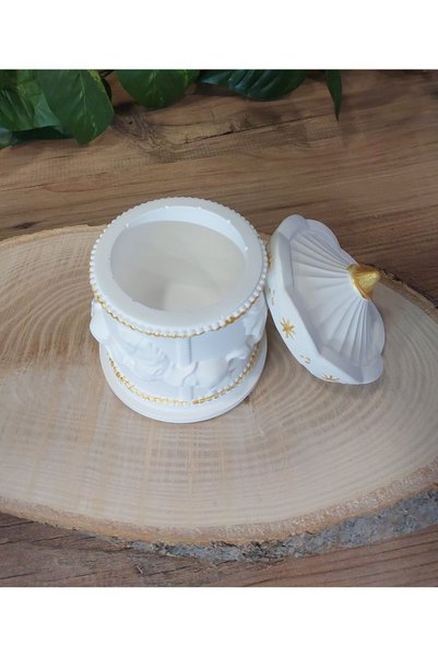 Porta blu Decorative Concrete Carousel Box Organizer with Lid, Decor Organizer